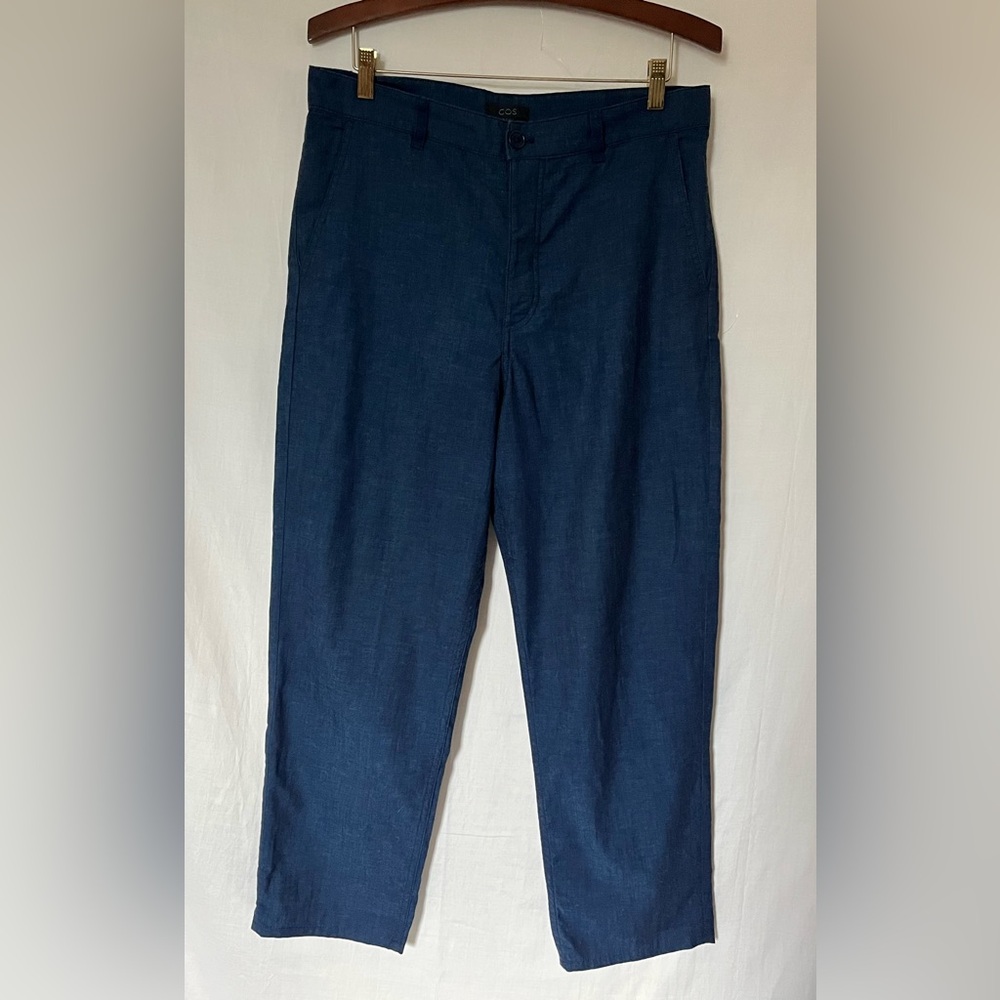 Preowned- COS Women’s 100% Cotton Chambray Crop Pants - Dark Denim Color - Sz 8